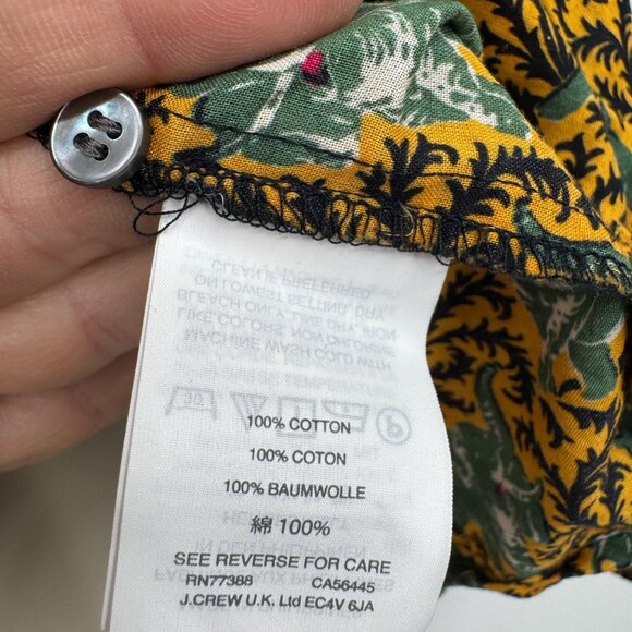 J. Crew Ratti Elephant Print Blouse Woman’s size 14 green off shoulder button up - Picture 8 of 14